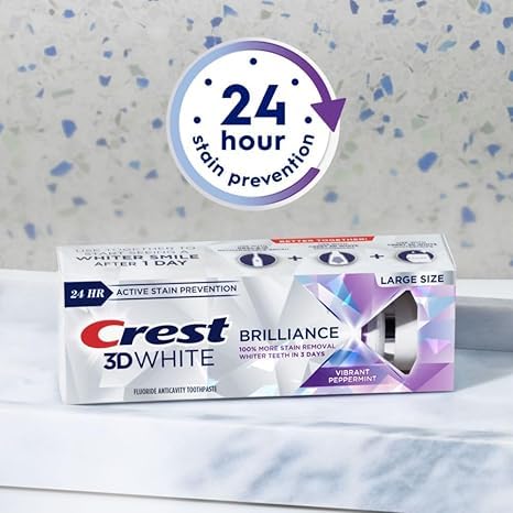 Crest Toothpaste 3D White Brilliance Vibrant Peppermint, 4.1Oz (Pack Of 3) , 116.2 G (Lot De