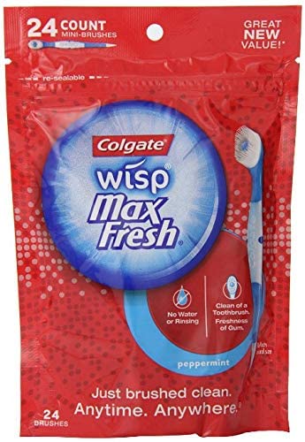 Colgate Wisp Max Fresh Menthe poivrée : Lot de 24 mini brosses à dents portatives jetables, Alimentées par piles, Blanc et Menthe verte