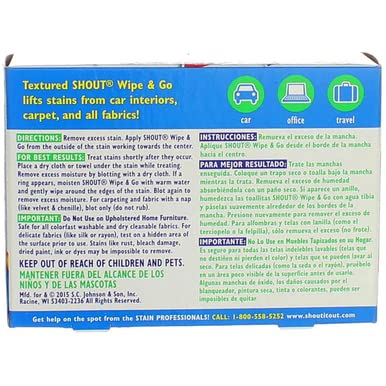 Shout Wipe & Go Lingettes instantanée Détachant 12 ch (pack de 2)