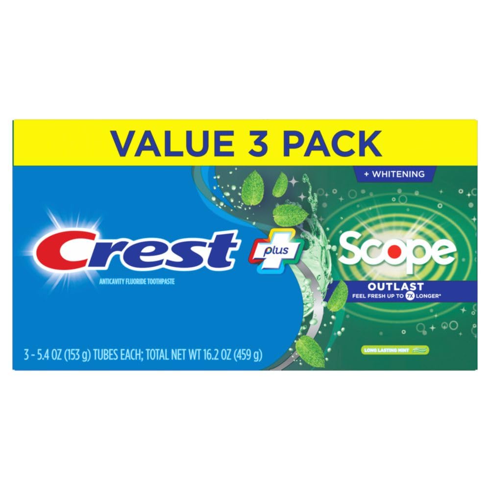 Crest Plus Scope Outlast Complete Whitening Toothpaste, Mint, 5.4 Ounce, 3 Count
