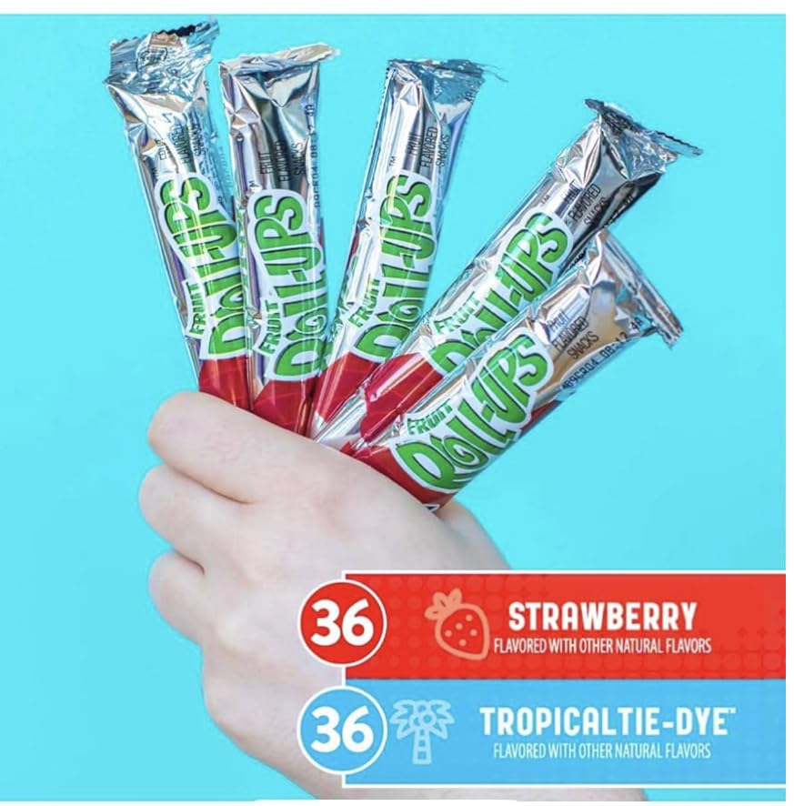Fruits Roll-Ups – Lot de 72 collations aux fruits, assortiment de teinture par nouage aux fraises et tropicales, sans gélatine et sans gluten, 155,9 g