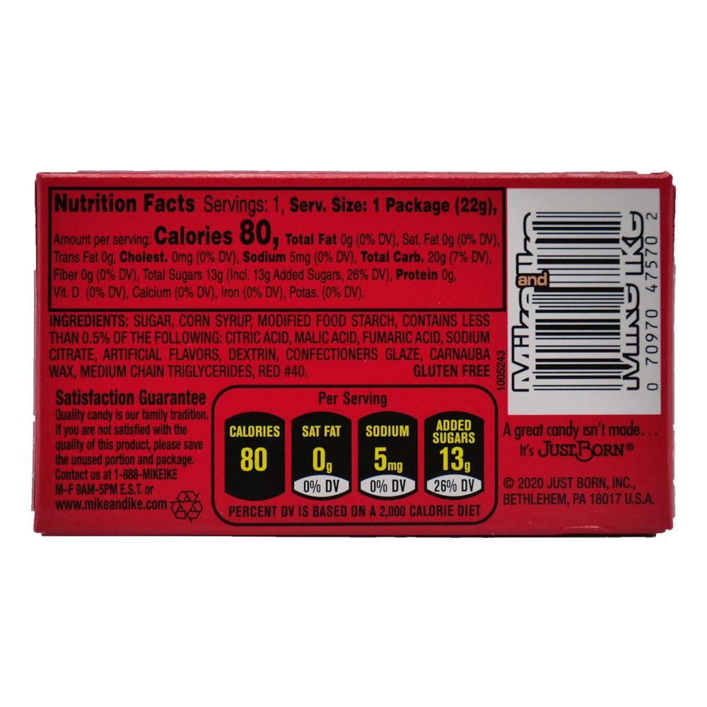 Mike and Ike Cherry Chewy Candy Boîte de 24 bonbons à mâcher 22 g