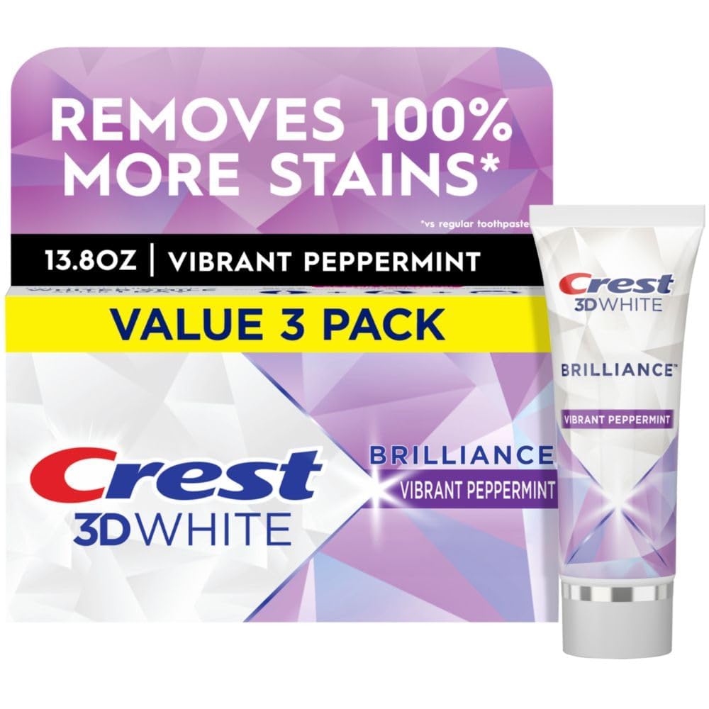 Crest Toothpaste 3D White Brilliance Vibrant Peppermint, 4.1Oz (Pack Of 3) , 116.2 G (Lot De