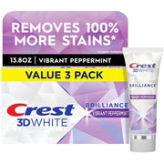 Crest Toothpaste 3D White Brilliance Vibrant Peppermint, 4.1Oz (Pack Of 3) , 116.2 G (Lot De