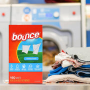 Bounce Lot de 160 draps adoucissants au parfum frais – Draps de nettoyage frais et secs durables pour sèche-linge – Aide à réduire les rides et adoucir les tissus, repousse les peluches et les cheveux