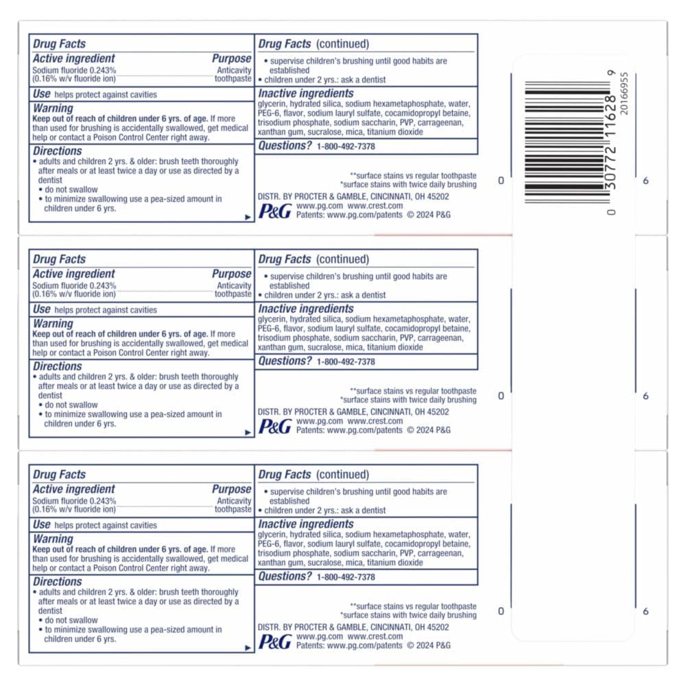 Crest Toothpaste 3D White Brilliance Vibrant Peppermint, 4.1Oz (Pack Of 3) , 116.2 G (Lot De