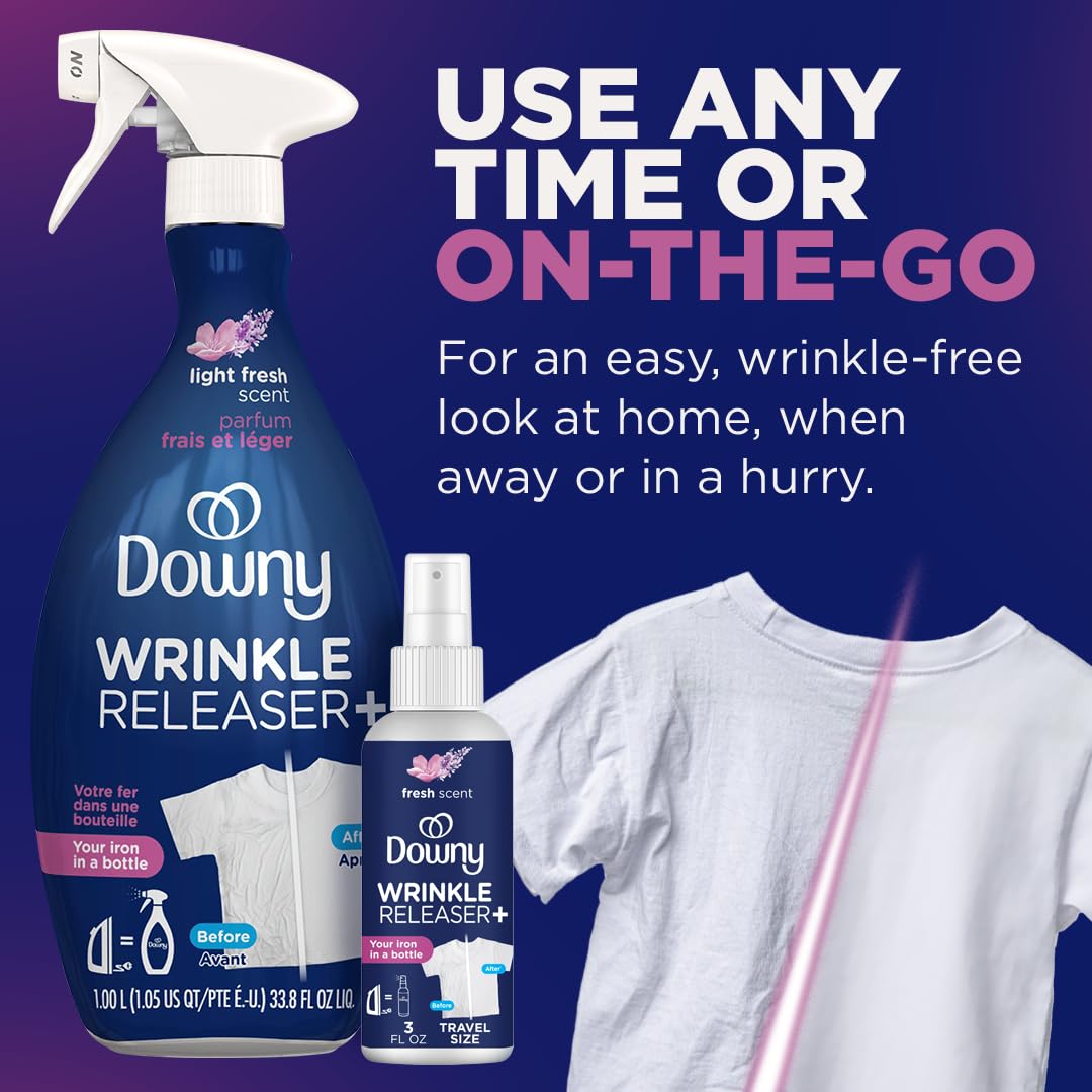 Downy Lot de 2 sprays anti-rides Plus - Parfum frais et léger - 180 ml - Désodorisant textile, désodorisant, antistatique et aide au fer