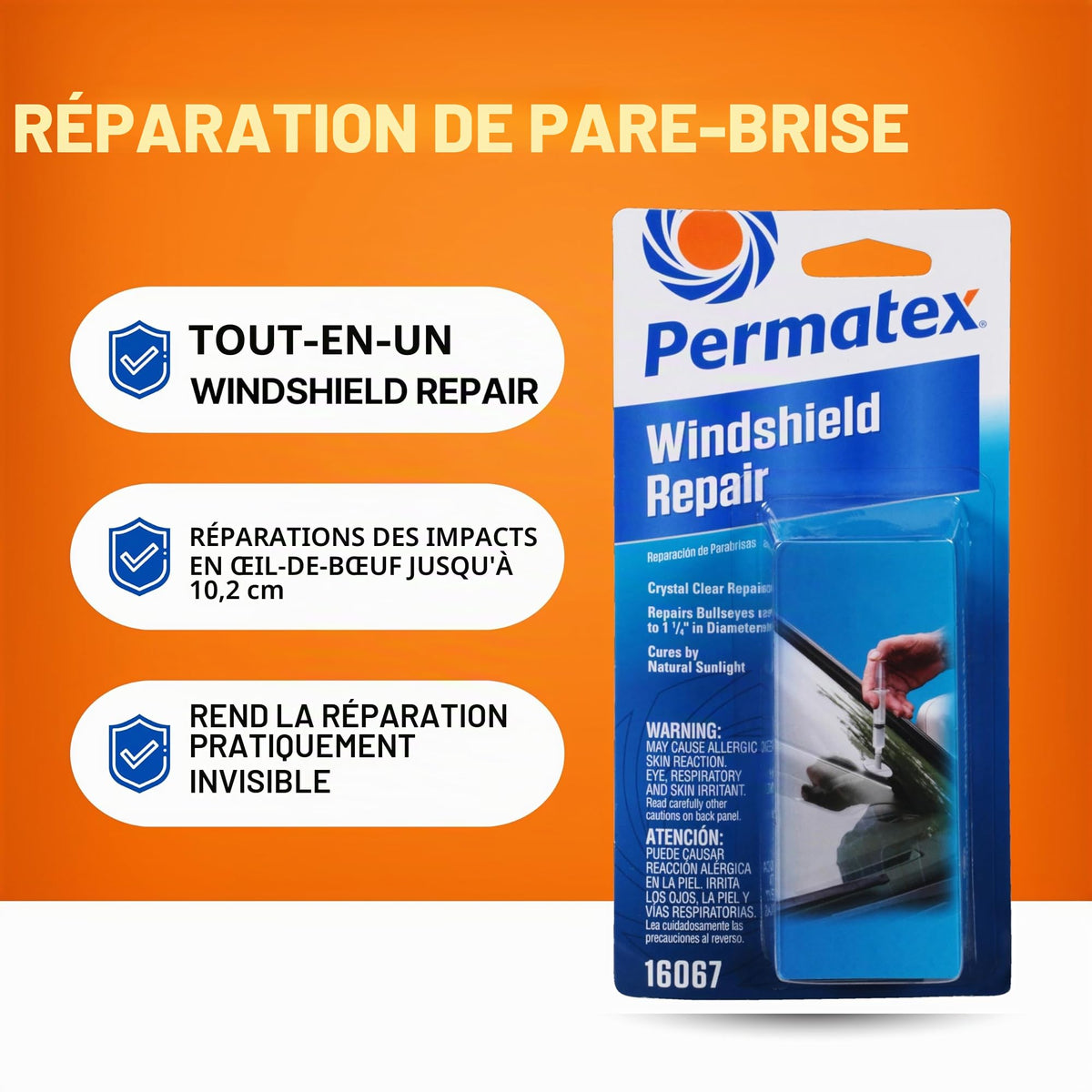 Permatex Bullseye 16067 Kit de réparation de Pare-Brise Seringue 0,25 oz