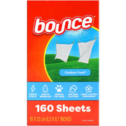 Bounce Lot de 160 draps adoucissants au parfum frais – Draps de nettoyage frais et secs durables pour sèche-linge – Aide à réduire les rides et adoucir les tissus, repousse les peluches et les cheveux