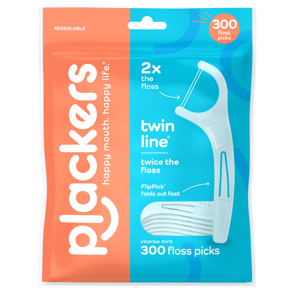 Plackers Lot de 300 fils dentaires Twin-Line – Saveur menthe fraîche – Système de fil dentaire à double action – Rangement facile – Super Tuffloss, 2 x The Clean