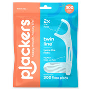 Plackers Lot de 300 fils dentaires Twin-Line – Saveur menthe fraîche – Système de fil dentaire à double action – Rangement facile – Super Tuffloss, 2 x The Clean