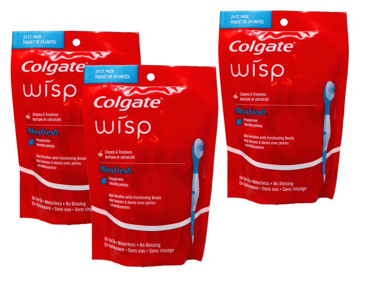 Colgate Max Fresh Wisp Mini-brosse à dents, Menthe poivrée, Lot de 3 (3 x 24 pièces)