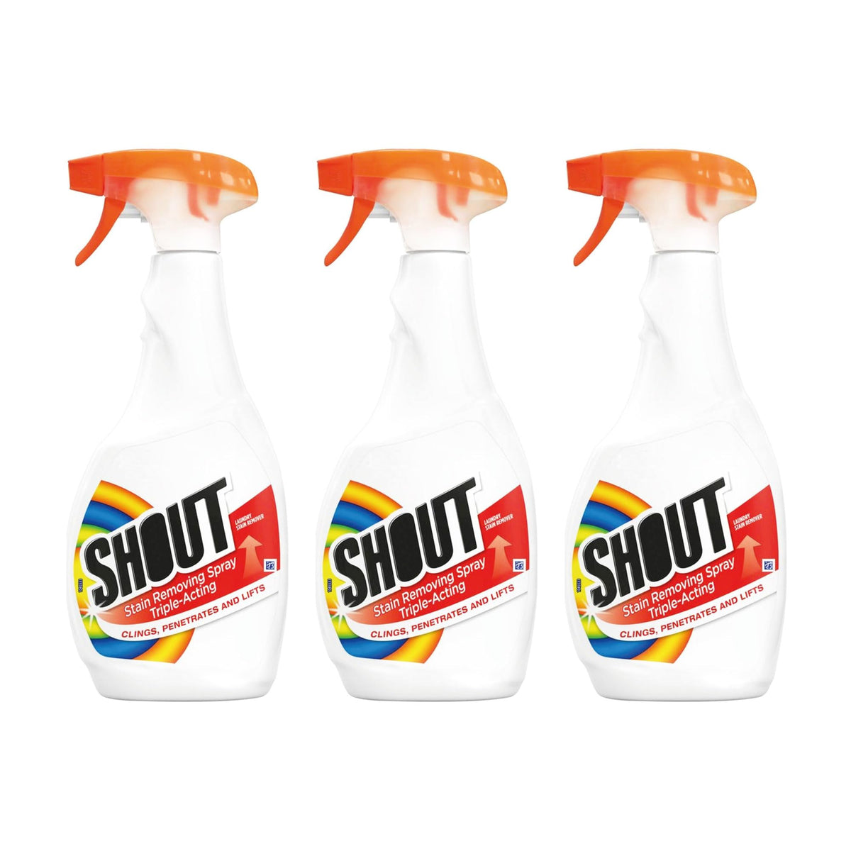 Shout Lot de 3 sprays détachants 500 ml | Détachant à lessive | Détachant triple action | Élimine les taches tenaces | Action biologique sur les taches