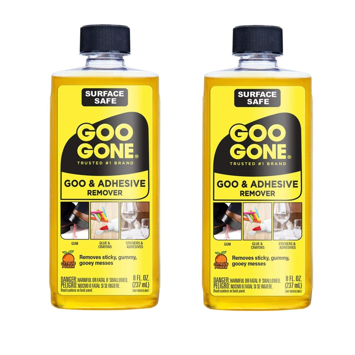 Goo Gone Original – 237 ml – Dissolvant adhésif sans danger pour la surface supprime en toute sécurité les autocollants étiquettes décalcomanies résidus ruban de gomme à mâcher graisse goudron – Lot