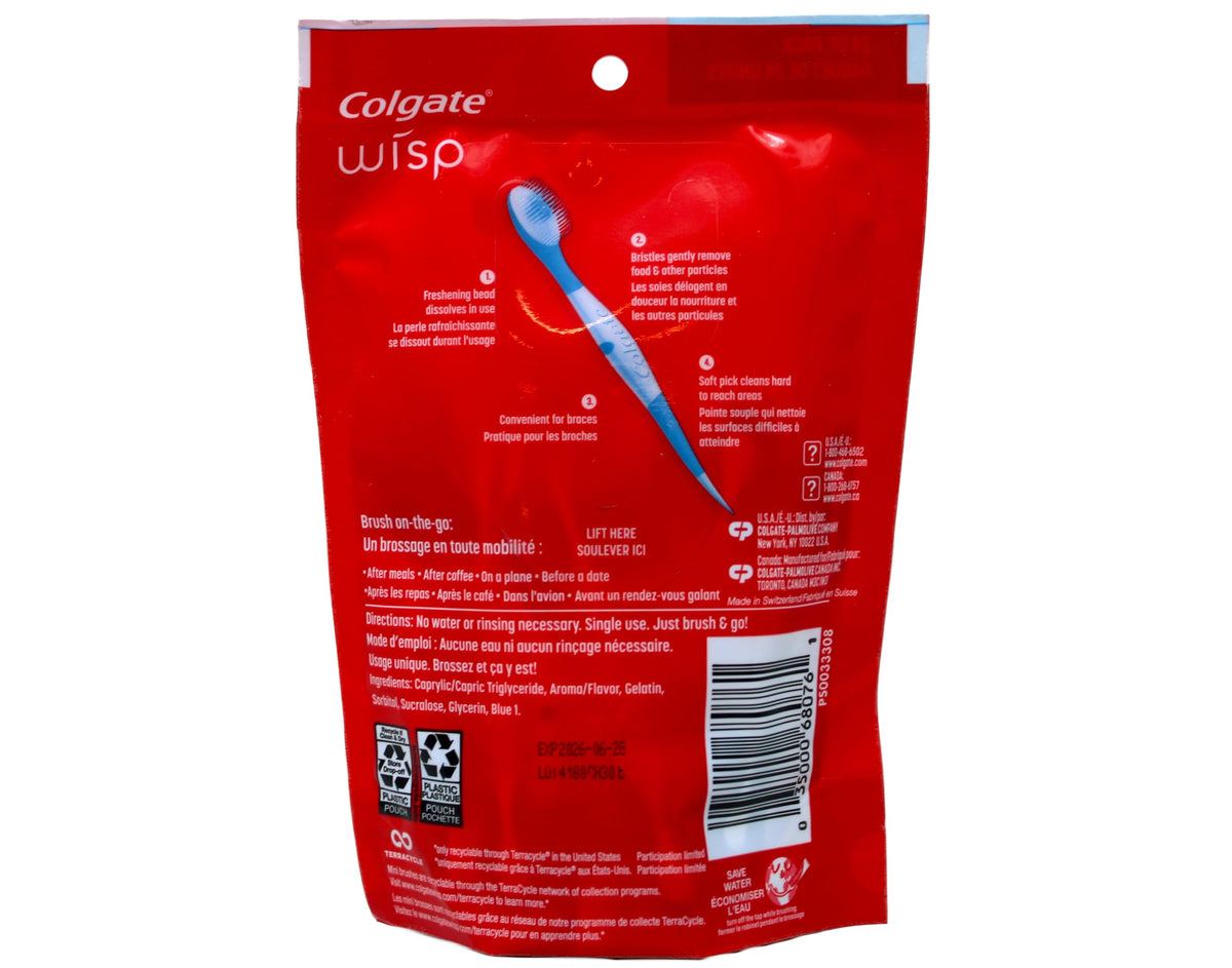 Colgate Max Fresh Wisp Mini-brosse à dents, Menthe poivrée, Lot de 3 (3 x 24 pièces)