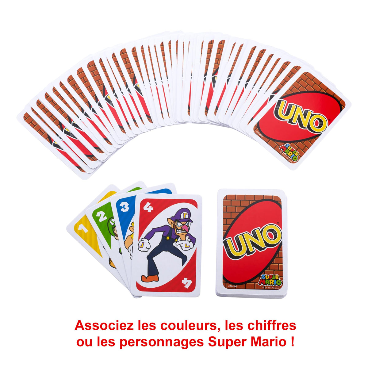 Mattel Games UNO® Super Mario Jeu de Cartes à l’effigie des Personnages du célèbre Jeu vidéo, Paquet de 112 Cartes illustrées, Cadeau pour collectionneurs et Enfants à partir de 7 Ans, DRD00