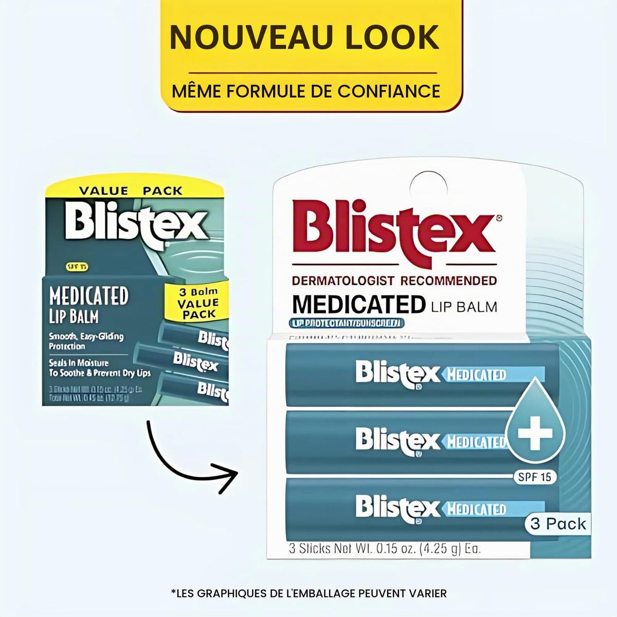 Blistex - Medicated Lip Balm - Baume pour les Lèvres - Ecran Total - SPF 15 - Pack de 3 - .15 oz (4.25 g)
