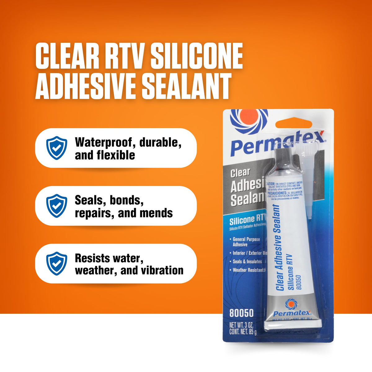 Permatex 80050 Mastic adhésif en Silicone Transparent RTV 85 g