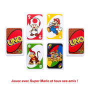 Mattel Games UNO® Super Mario Jeu de Cartes à l’effigie des Personnages du célèbre Jeu vidéo, Paquet de 112 Cartes illustrées, Cadeau pour collectionneurs et Enfants à partir de 7 Ans, DRD00