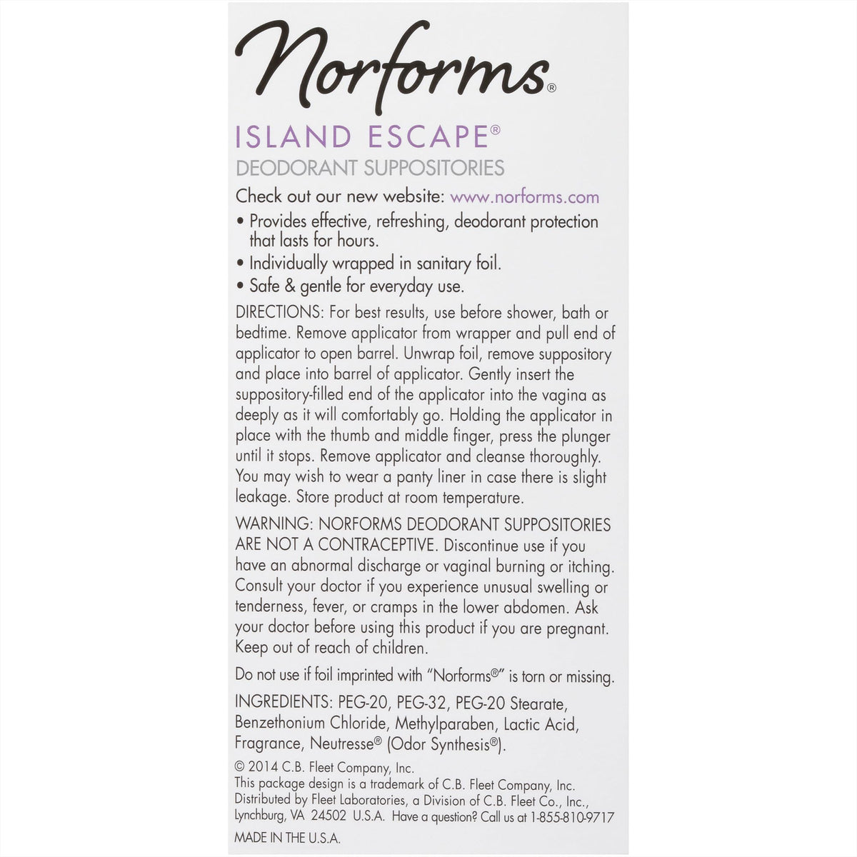 Norforms Deodorant Suppositories, Island Escape, 12 Count (Pack of 3)