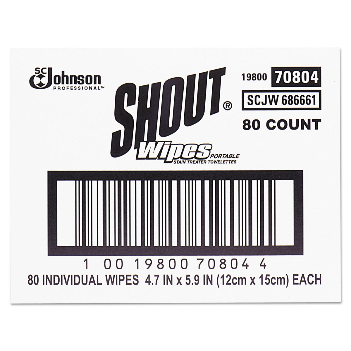 Shout Wipe & Go Détachant instantané, 4.7 X 5,9, 80 paquets/carton