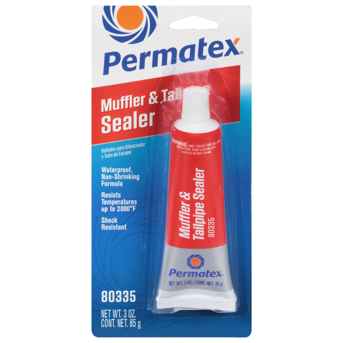 Permatex 80335 Muffler & Tailpipe Sealer, Seals Holes & Leaks In Mufflers, tailpipes and around Joints, Waterproof non shrinking formula, Resists Temperatues up to 1000°C 1 x 85g