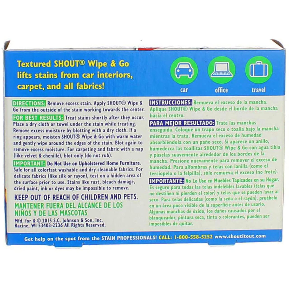 Shout Wipe & Go Lingettes instantanée Détachant 12 ch (pack de 2)