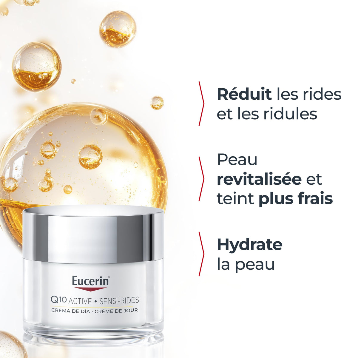 Eucerin Sensi-Rides Crème de Jour Anti-Rides Peau Sensible 50ml, Soin de jour hydratant, Crème visage anti-âge revitalisante et raffermissante, enrichie en coenzyme Q10, vitamine C et E et Biotine