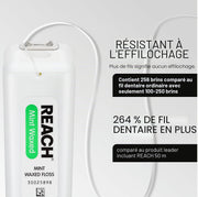 Reach Fil dentaire ciré aromatisé à la menthe pour soins buccaux et retrait de la plaque dentaire et de la nourriture des dents et des gencives, accepté par l'American Dental Association (ADA), saveur menthe rafraîchissante, 188 m (lot de 6)