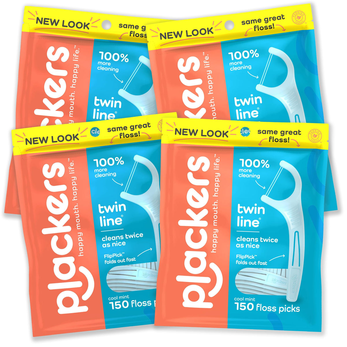 Plackers Twin-Line Lot de 4 médiators pour fil dentaire 150 fils