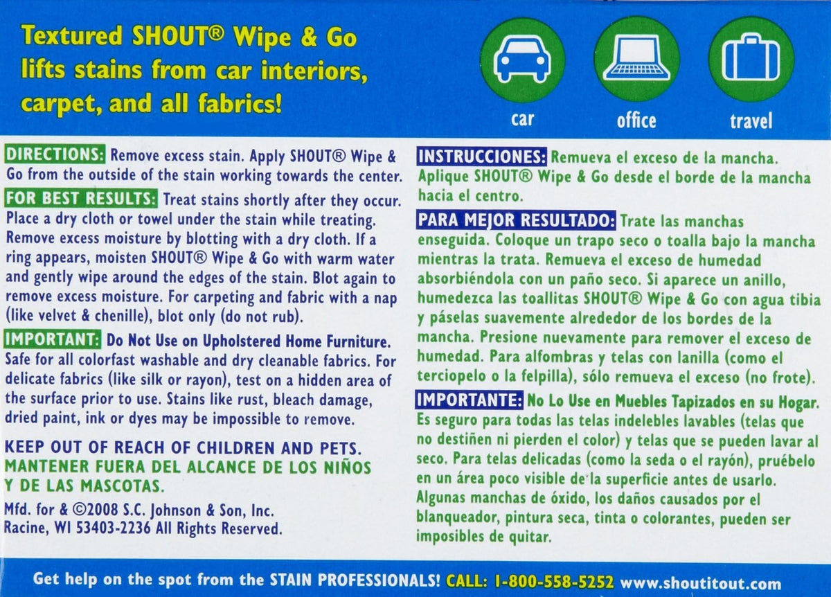 Shout Lingettes détachantes – 12 ct – Lot de 2