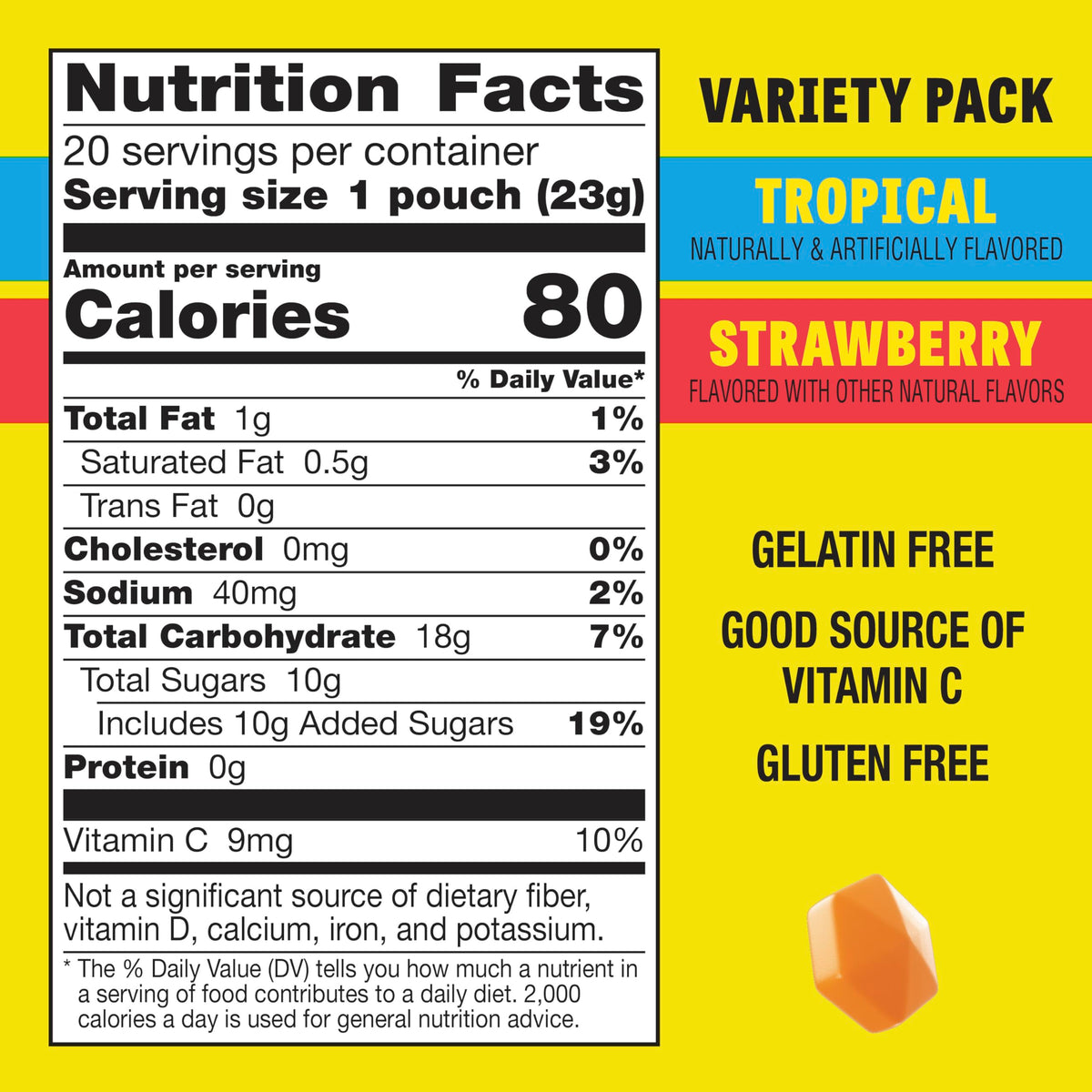 Gushers Paquet familial de collations aromatisées aux fruits, saveurs tropicales et fraises, collation gommeuse sans gluten pour enfants, centre juteux éclatant, source de vitamine C, emballée