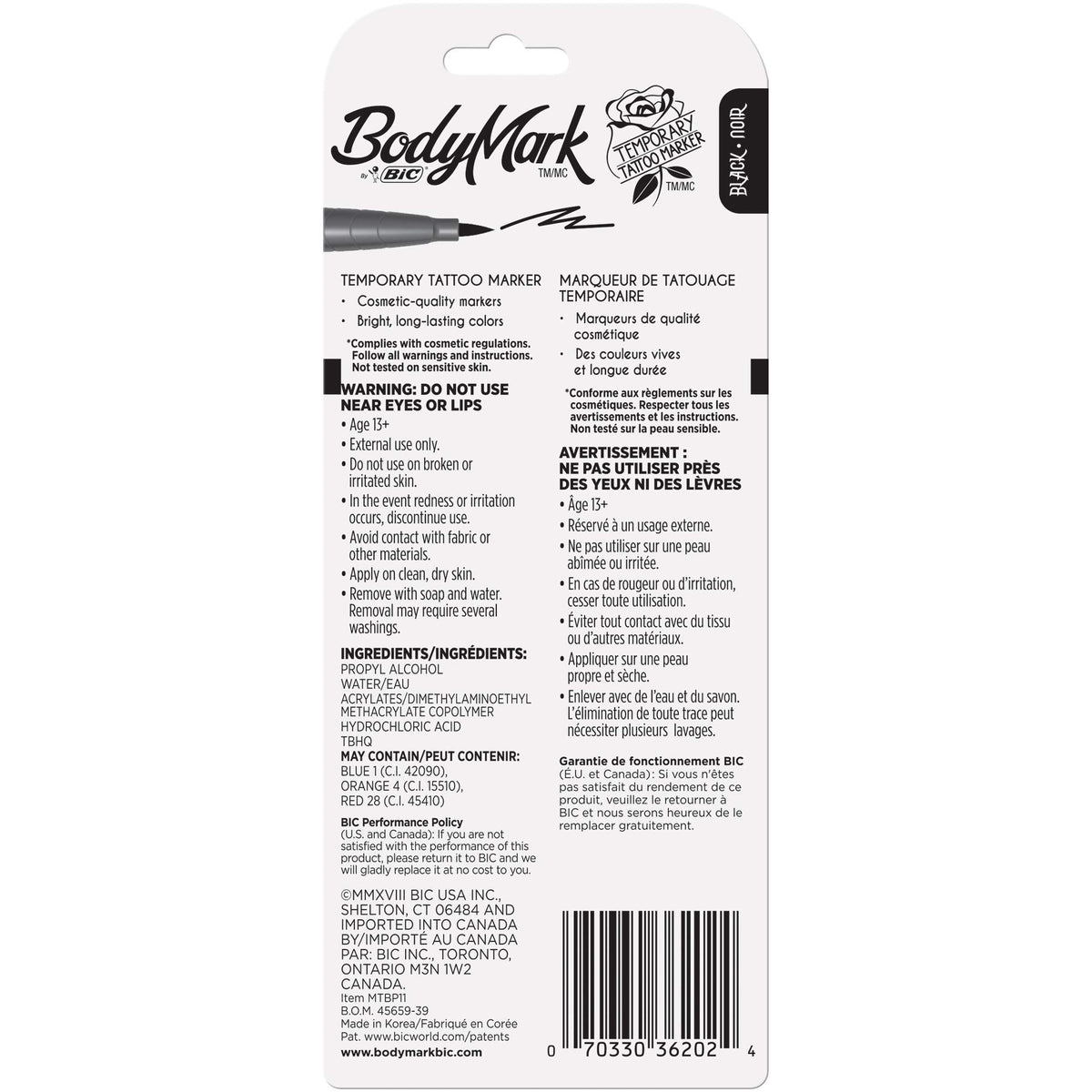 Bic BodyMark Lot de 3 marqueurs temporaires pour tatouage
