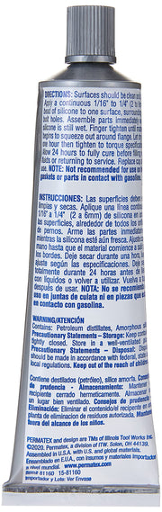 Permatex 81160 High-Temp Red RTV Silicone Gasket: Suitable for Exhaust Manifold, Header, Turbochargers & Slip Fit Exhaust Parts, Temperature Resistant (up to 343°C), Sensor Safe, Non-Corrosive 1 x 85g