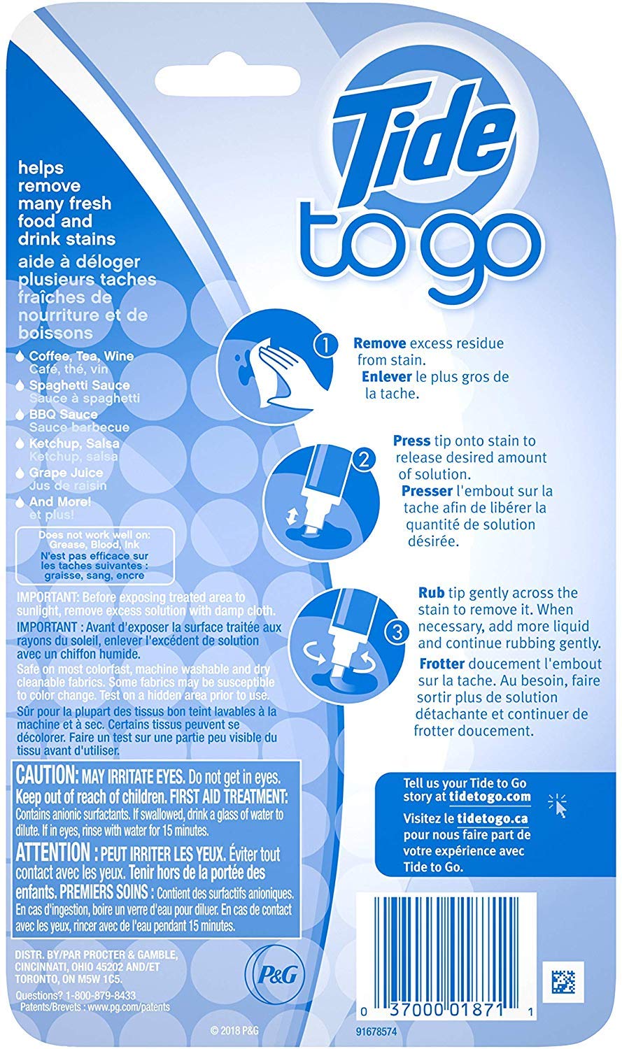 Tide to go Lot de 3 détachants instantanés à emporter Idéal pour les déplacements