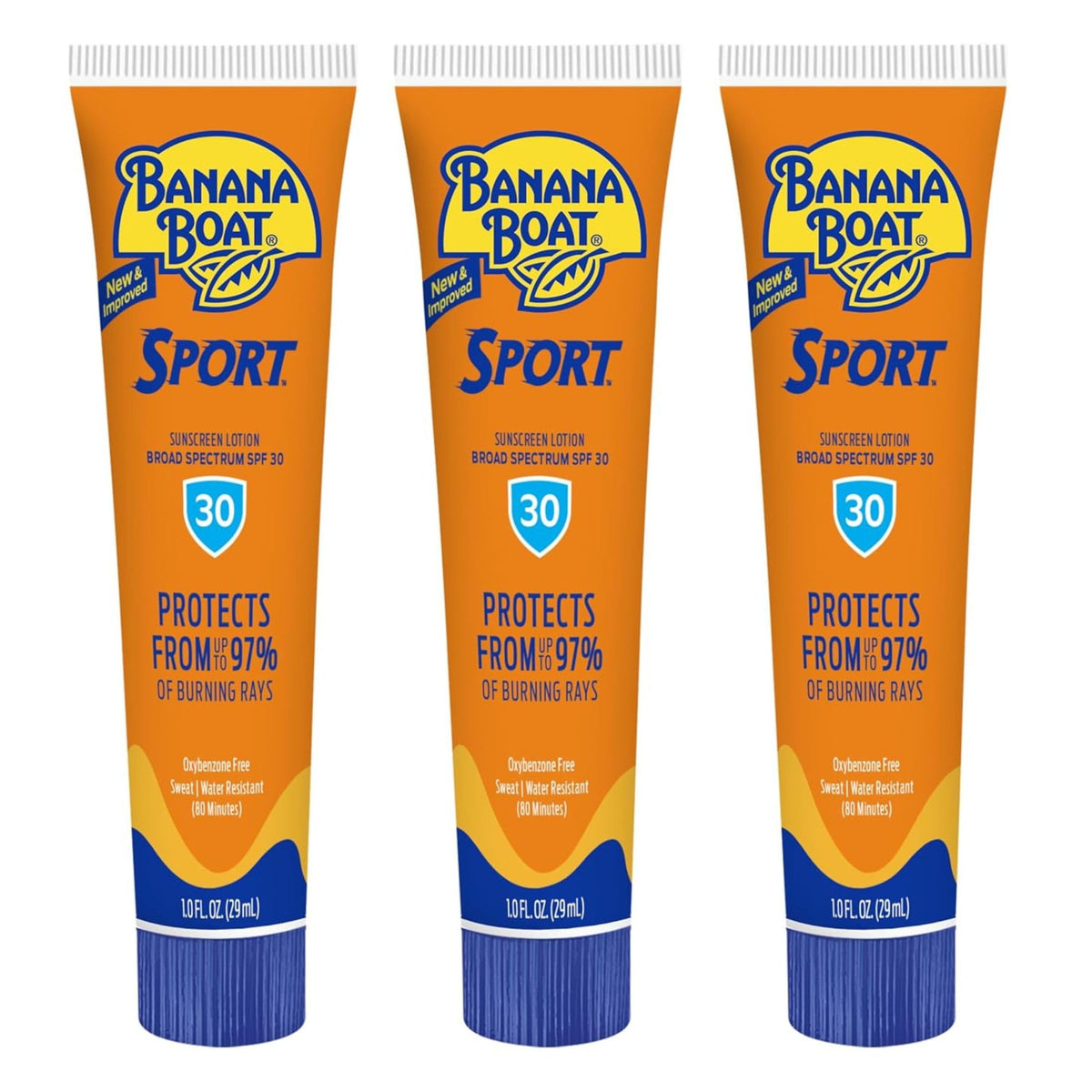 Banana Boat Sport Performance Sunscreen Lotion SPF 30: 1 Oz (3 Pack) by Banana Boat