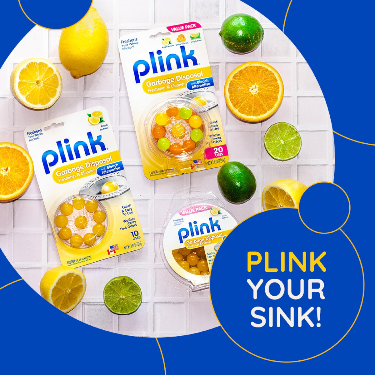 Plink Lot de 3 désodorisants pour déchets Parfum Citron