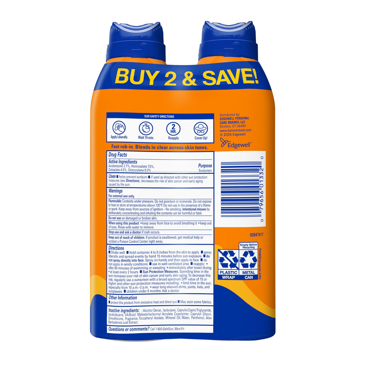 Banana Boat Ultra Mist Sport Performance Lot de 2 sprays de protection solaire à large spectre SPF 30 170 ml