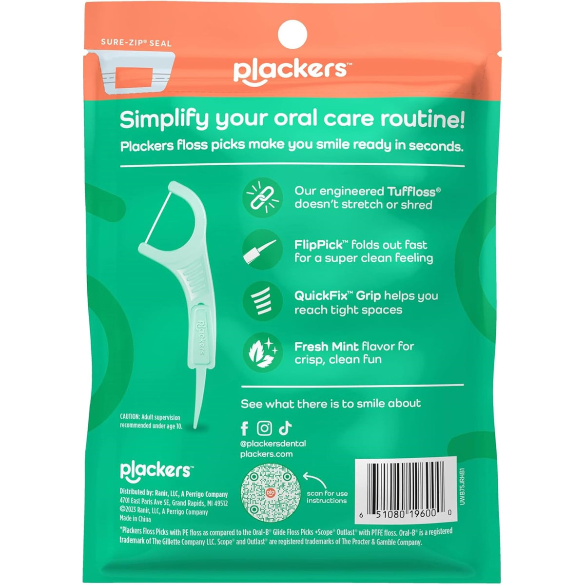 PLACKERS - 8104199 - Porte-Fil Dentaire Mentholé Micro Mint Sachet de 90 Unités
