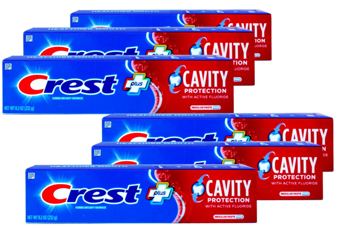 Crest Cavity Plus Protection Toothpaste, Regular, 8.2 Oz (Pack of 6) by Crest (English Manual)