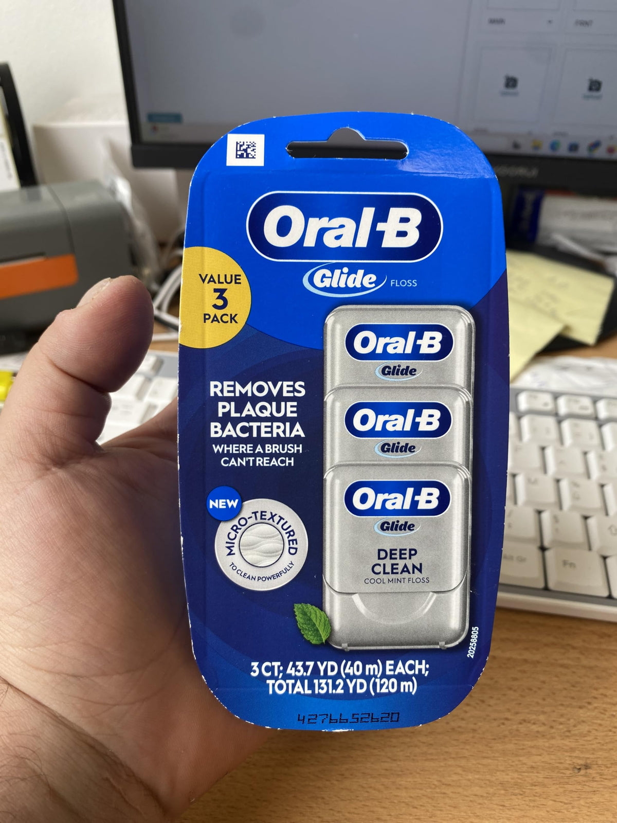 Oral-B Glide Pro-Health Lot de 3 fils dentaires, nettoyage en profondeur, saveur menthe fraîche, 40 m