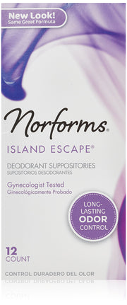 Norforms Suppositoires déodorants Island Escape pour femme - Effet anti-odeur de longue durée - 12/paquet
