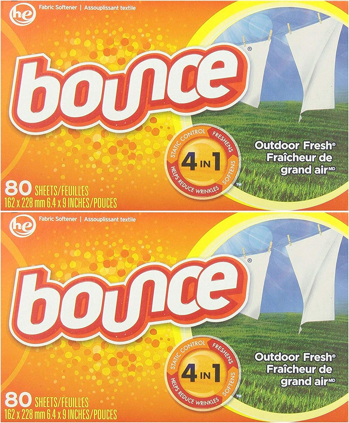 Bounce d'adoucissant Feuilles, extérieur, Parfum frais