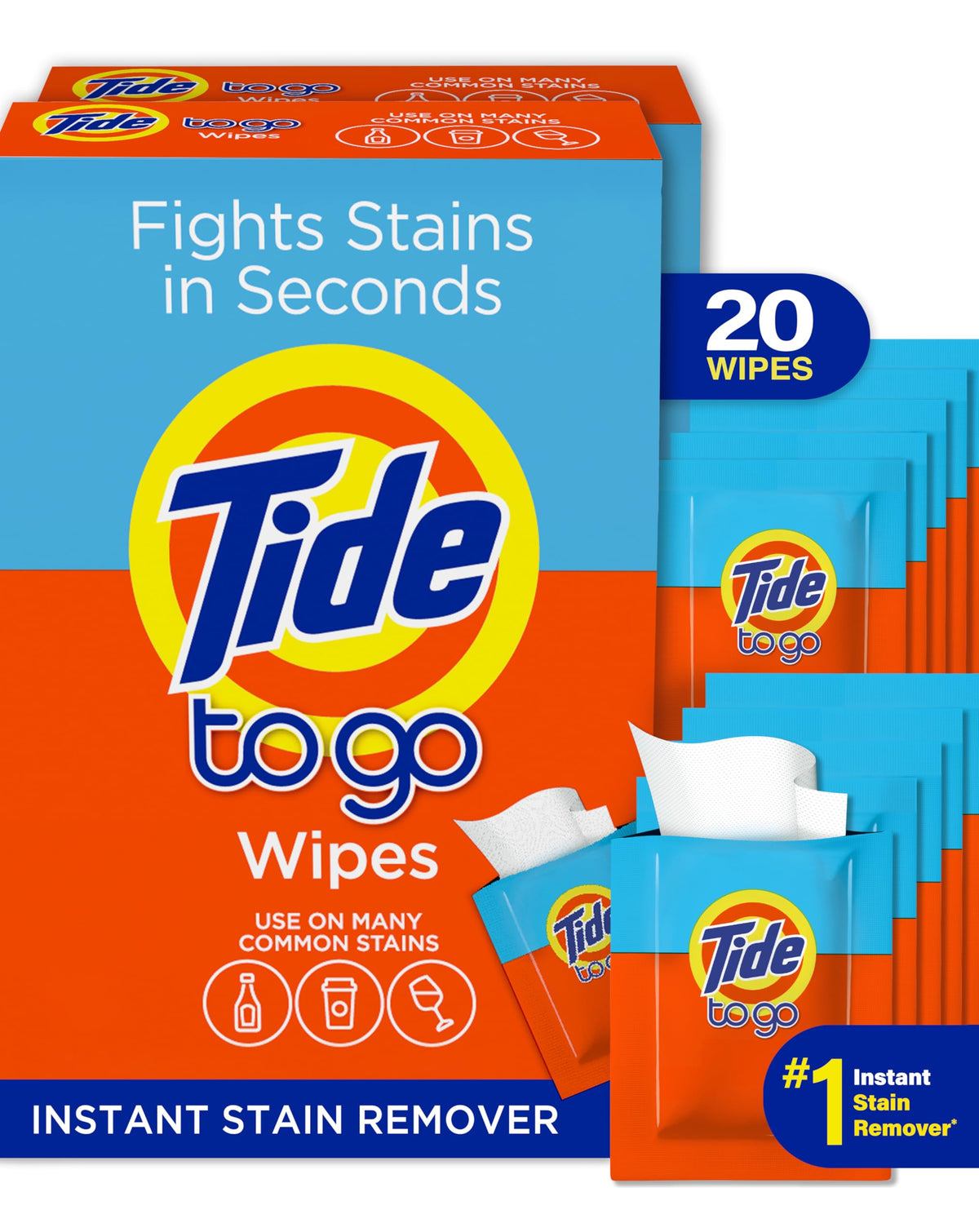 Tide To Go Lot de 2 lingettes nettoyantes anti-taches instantanées 10 points