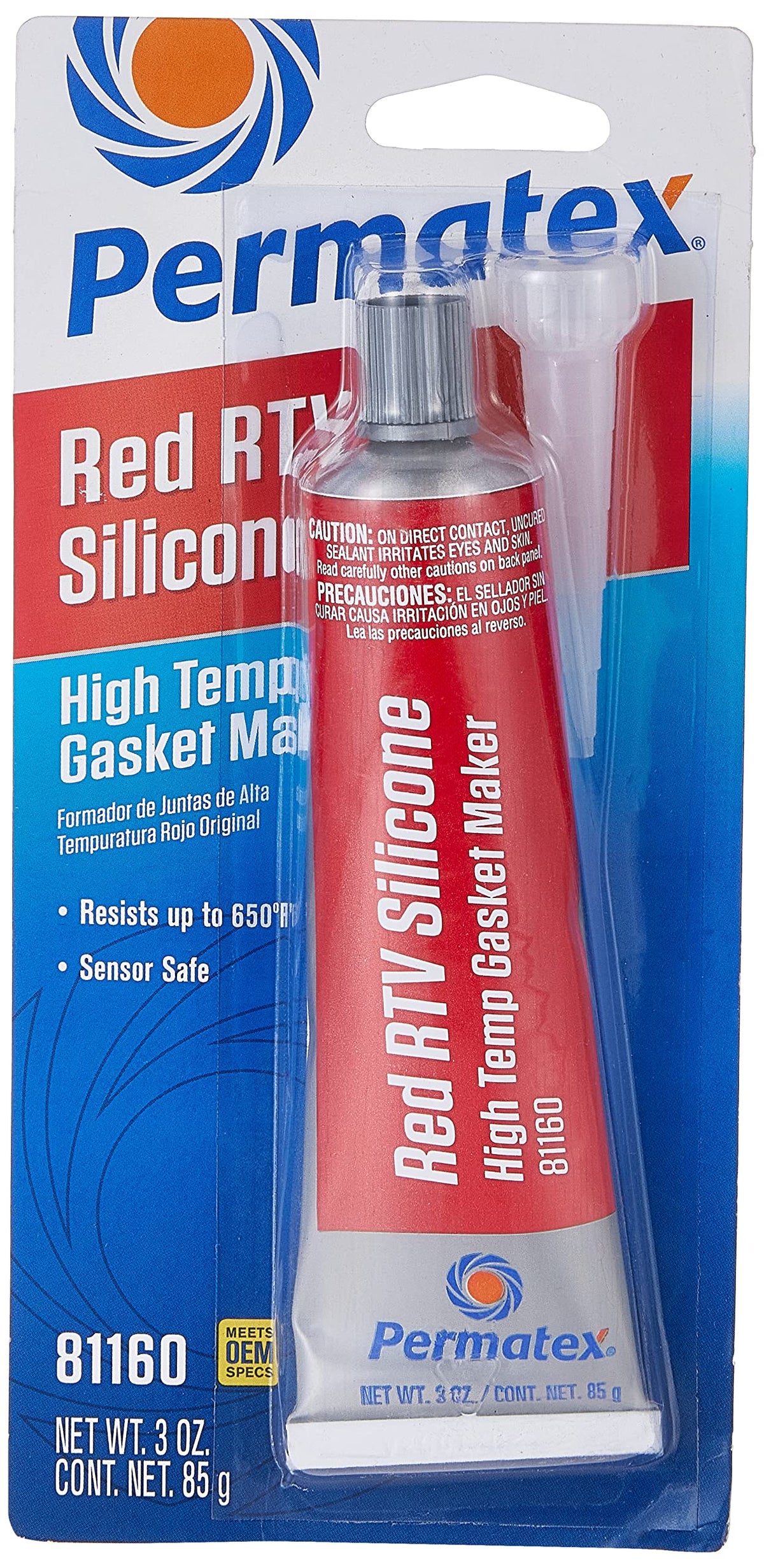 Permatex 81160 High-Temp Red RTV Silicone Gasket: Suitable for Exhaust Manifold, Header, Turbochargers & Slip Fit Exhaust Parts, Temperature Resistant (up to 343°C), Sensor Safe, Non-Corrosive 1 x 85g