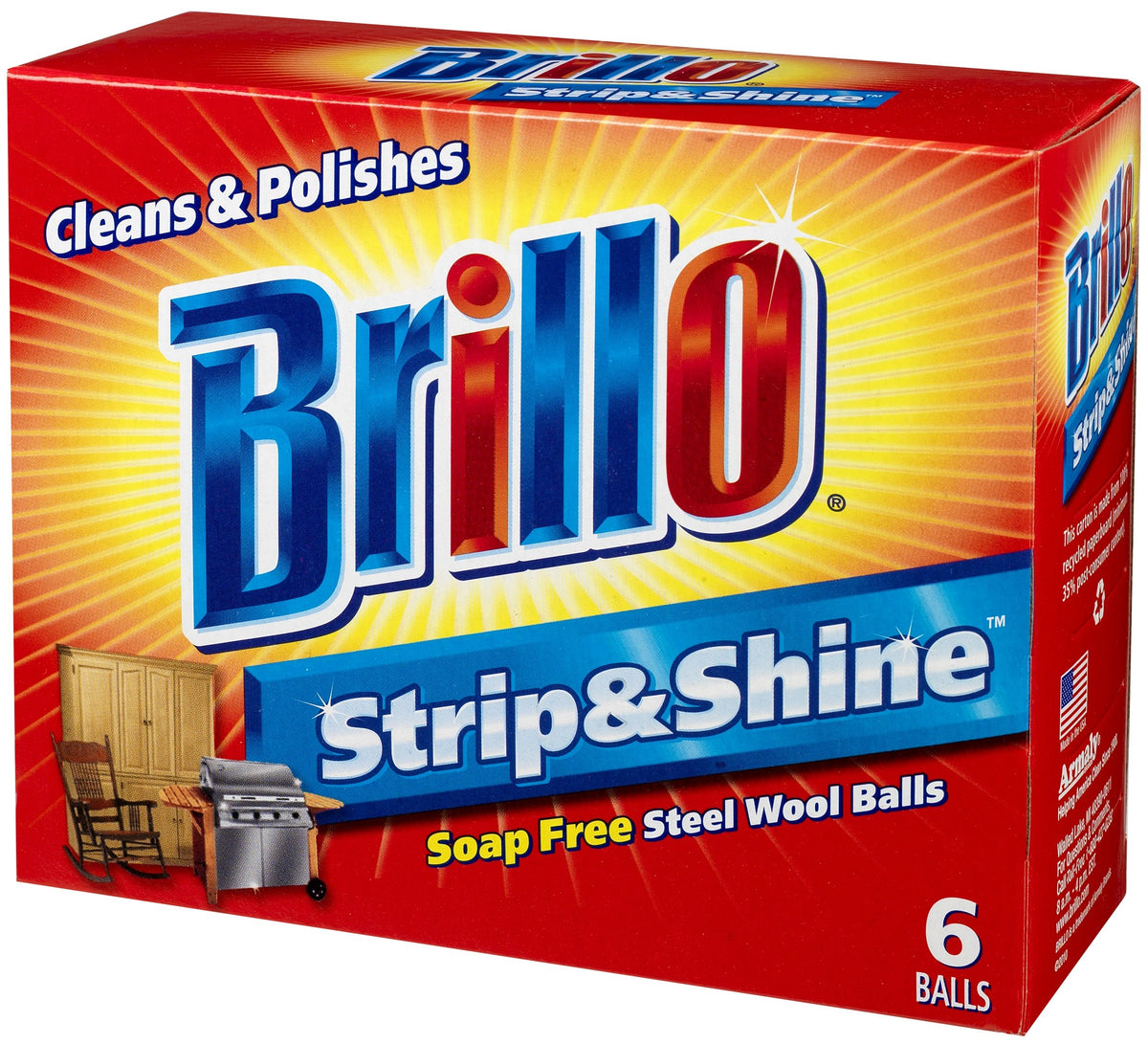 Brillo Strip and Shine Lot de 6 pelotes de laine d'acier